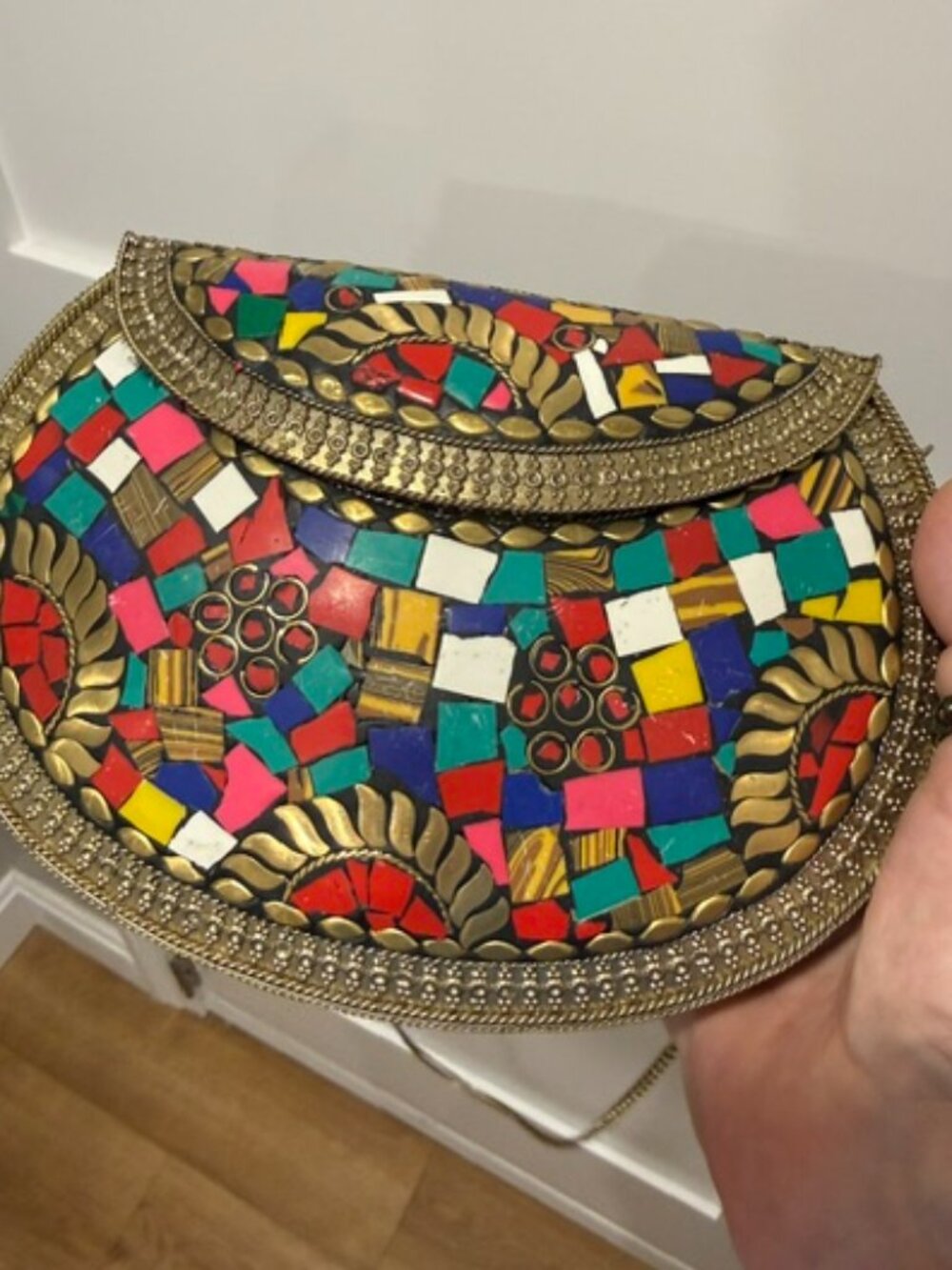 Artisan Handmade Mosaic Metal Clutch Vintage Style Crossbody/Clutch